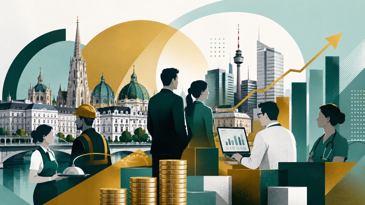 Mindestlohn & Gehälter in Wien 2026: Was in welcher Branche verdient wird – kein gesetzlicher Mindestlohn, aber Kollektivvertrag, KV-Mindestlöhne, Durchschnittsgehälter nach Branche und alle Zahlen im Überblick.