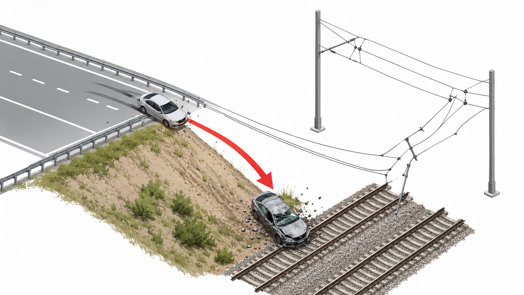 Beim A3-Unfall nahe Nittendorf starben drei Männer. Der Pkw stürzte auf die Bahnstrecke Nürnberg–Regensburg, beschädigte die Oberleitung und stoppte einen Zug mit 80 Reisenden.