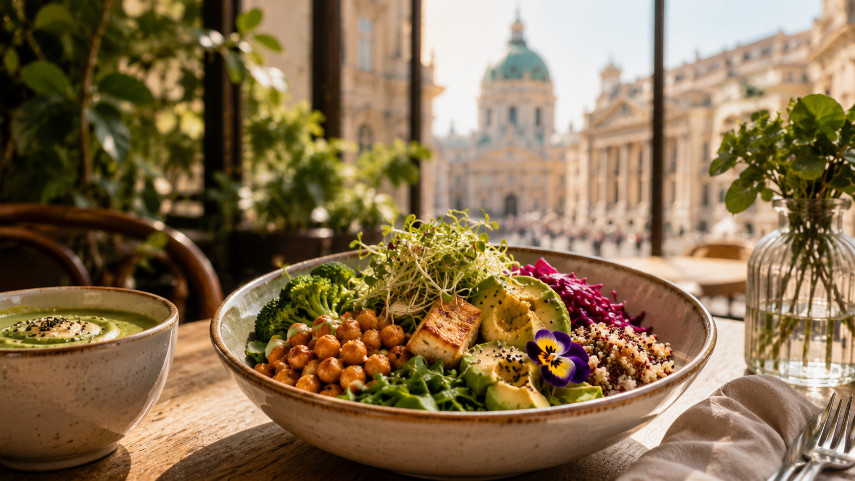 Vegan essen in Wien 2026: Zehn Restaurants mit Adressen, Preisen, Bewertungen und Küchenprofilen – von Fine Dining bei JOLA bis zu asiatischer Küche, Buffet, Brunch und Wiener Klassikern.