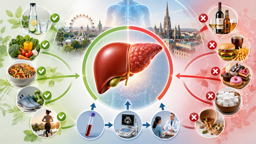 Leber entgiften in Wien: Was bei Fettleber, Diabetes, Bauchfett und erhöhten Leberwerten hilft, welche Hausmittel nichts leisten und wann eine medizinische Abklärung in Wien tatsächlich sinnvoll ist.