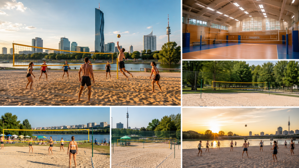 Volleyball in Wien 2026: Plätze, Hallen und Beachcourts mit Adressen, Bezirken, Preisen, Öffnungszeiten, Öffis, Reservierung und Infrastruktur für Freizeitspieler, Teams und Gruppen. Mit allen Infos.