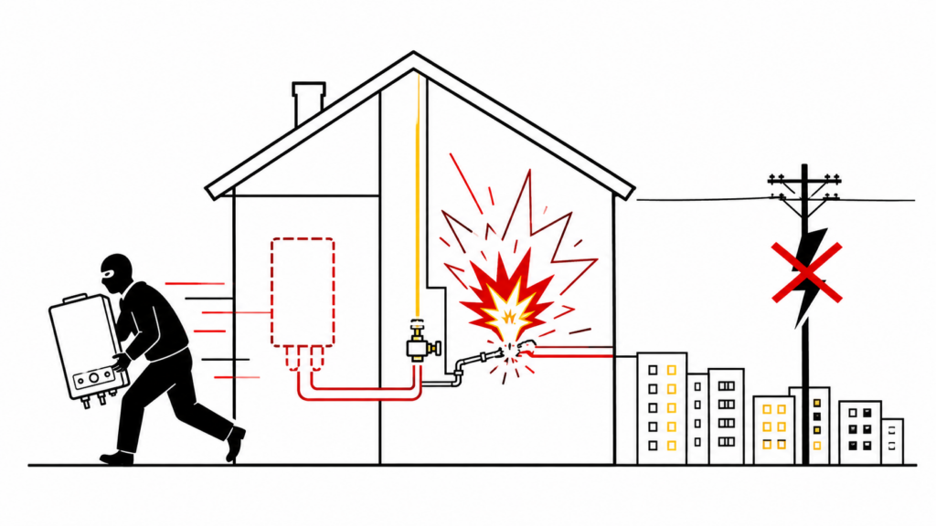 Eine gestohlene Gastherme löste am 10. August 2026 in Wien-Liesing Explosionsgefahr aus. Rund 1.900 Haushalte waren ohne Strom. Polizei und LKA ermitteln nach dem Einbruch.