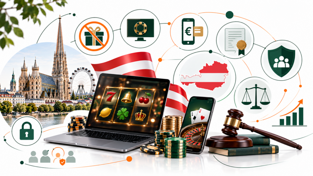 Online Casino Österreich 2026: Rechtslage zu Bonus ohne Einzahlung, neuen Online Casinos, Handyrechnung, Konzessionen, Spielerschutz und der geplanten Glücksspielgesetz-Reform kompakt erklärt heute.