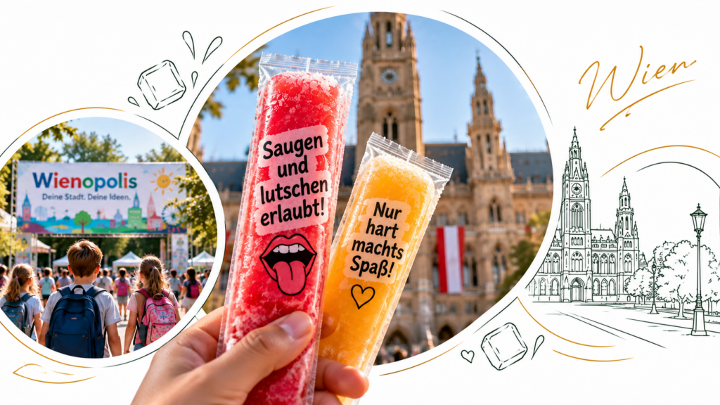 Beim Wienopolis-Eis-Skandal im Wiener Rathaus erhielten Kinder Wassereis mit anzüglichen Sprüchen. Wie die aussortierte Ware dennoch verteilt wurde, was WienXtra erklärt und welche Kritik schon 2025 bekannt war.