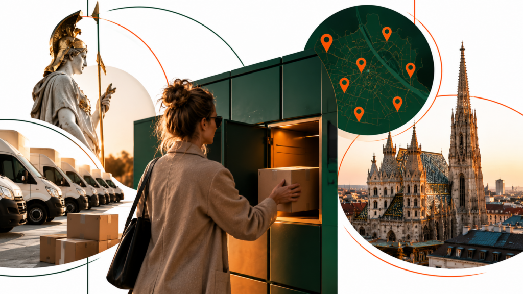 MYFLEXBOX Wien Karte mit Paketstationen und Standorten für UPS, DPD, GLS, DHL Express, FedEx und Post